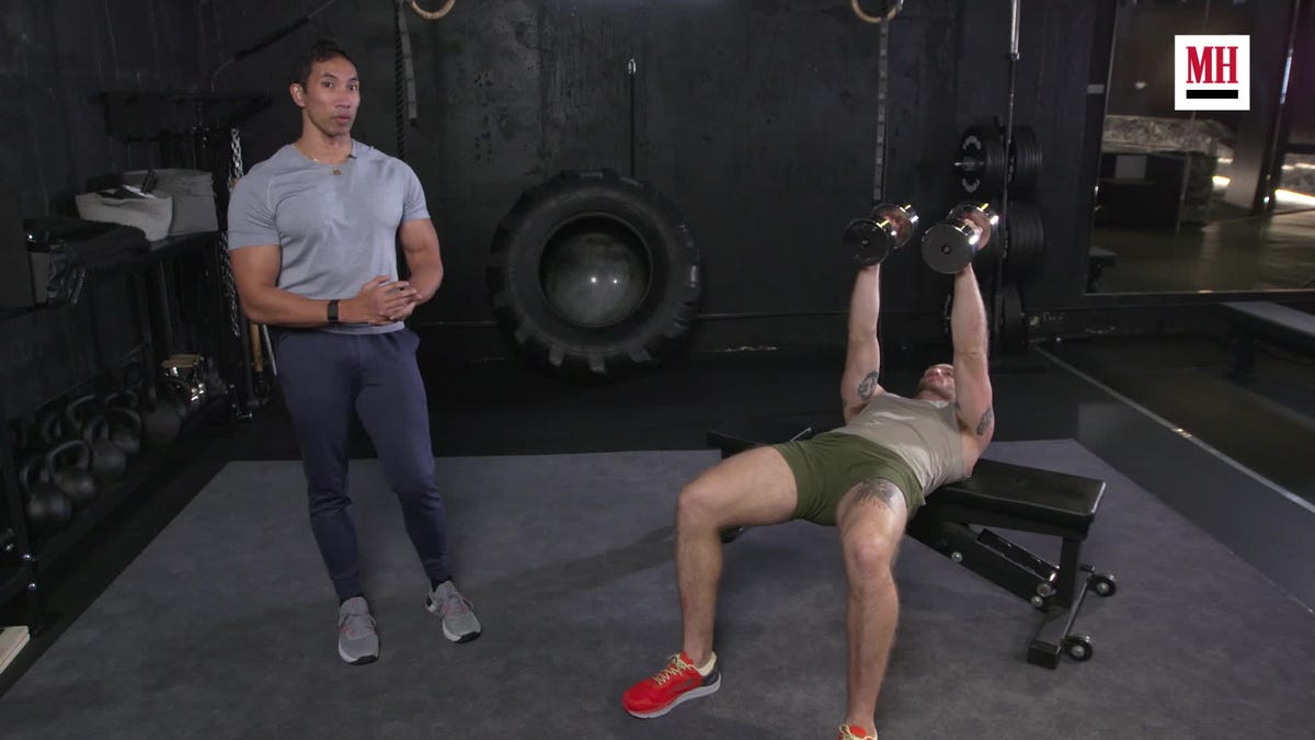 preview for Increase Your Chest Gains With The T-Bar Dumbbell Fly | Men's Health Muscle