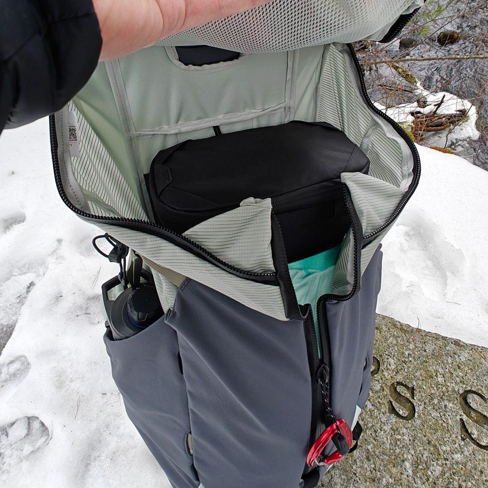 Closeup of the RipZip opening on Yeti's Skala 32L hiking backpack.