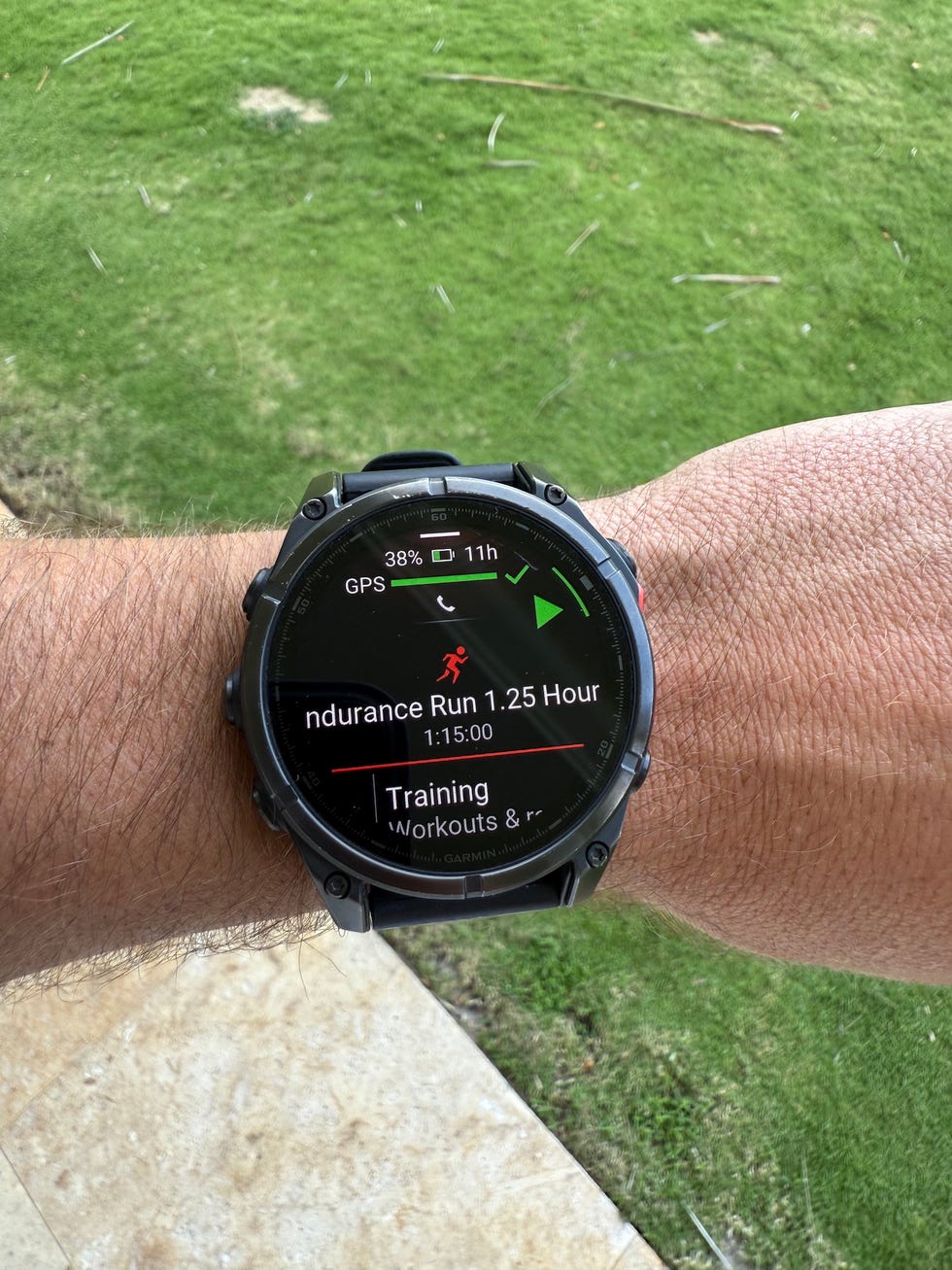 Smartwatch displaying workout information.