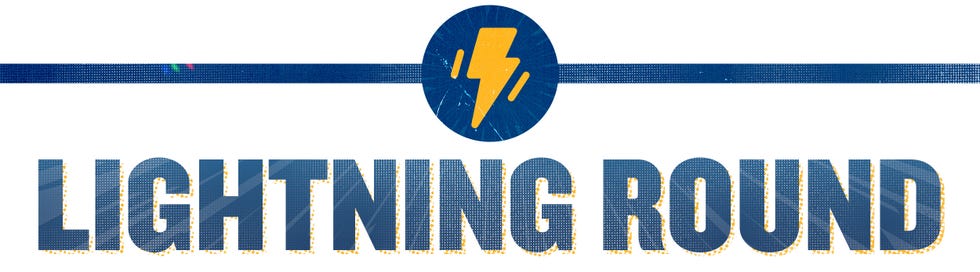 Graphic displaying the phrase 'LIGHTNING ROUND' with a lightning bolt icon.