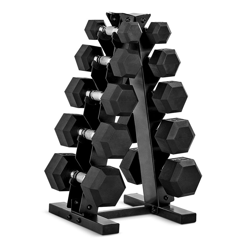 Hex Dumbbell Weight Set with Vertical Rack