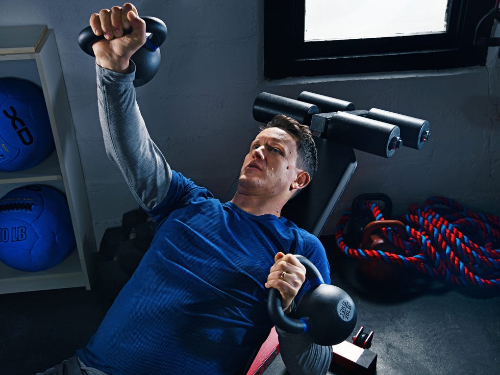 Compact home gym setup with fitness equipment