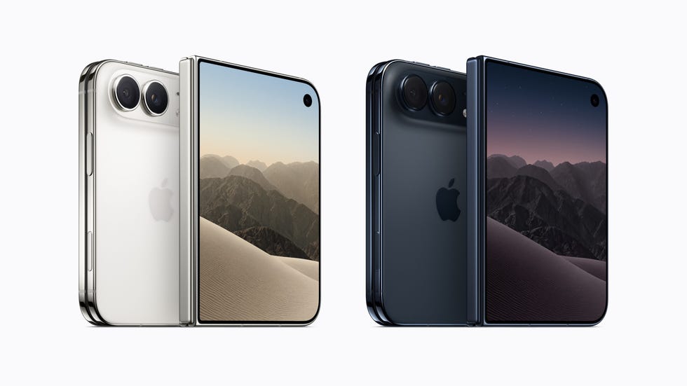 Two Apple smartphones in different colors, showcasing their designs and displays against a neutral background.