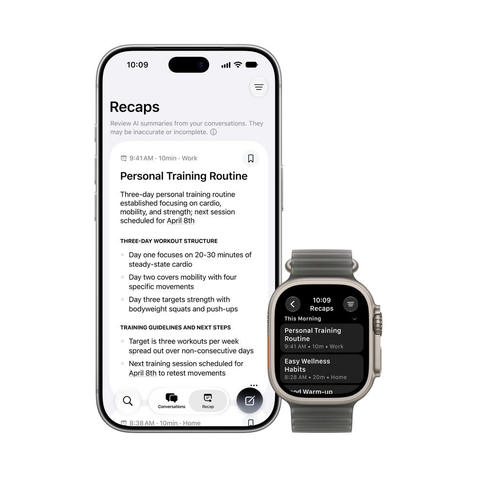 Personal training routine details displaying on a smartphone and smartwatch with scheduled workouts and guidelines.